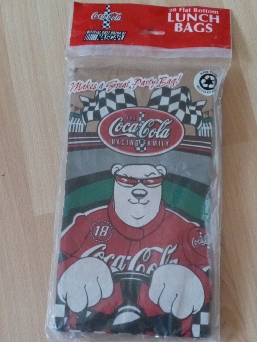 Vintage Coca-Cola Nascar #18 Bobby Labonte Flat Bottom Paper Lunch Bags 20 Pack